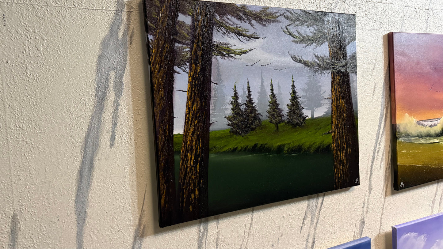 Painting #2312 - 20x24" Canvas - River Landscape painted 2-28-26