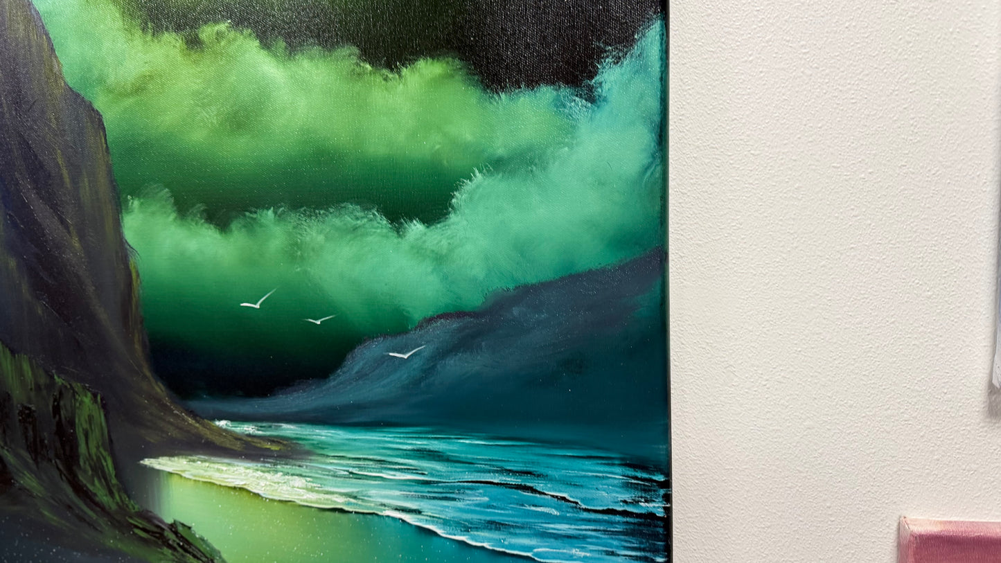Painting #2569 - 22x28" Canvas - Night Seascape painted on 8-27-26