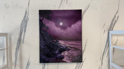 Painting #2180 - 16x20" Canvas - Full Moon Seascape painted 12-11-25