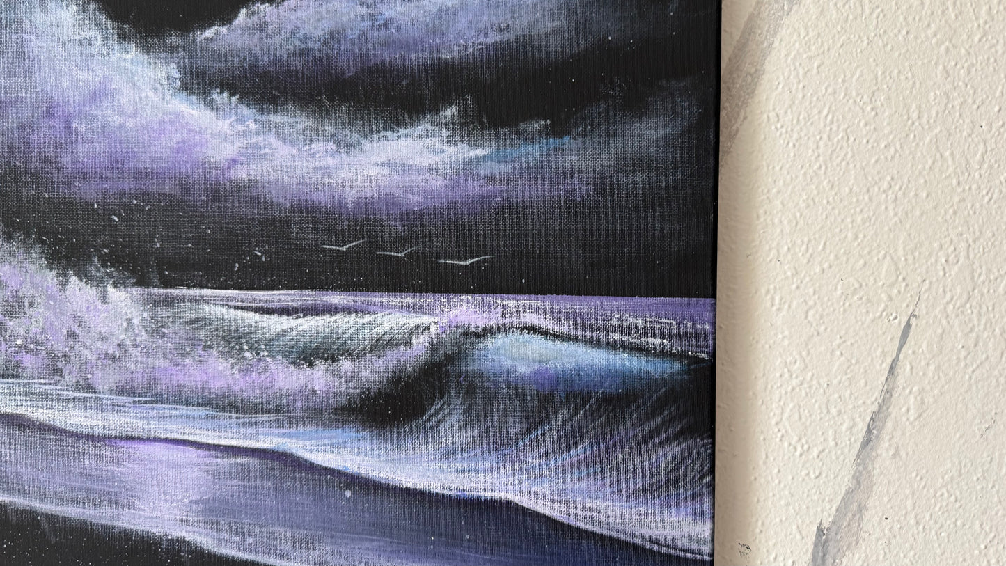 Painting #2318 - 16x20" Canvas - Acrylic Night Seascape painted 3-6-26
