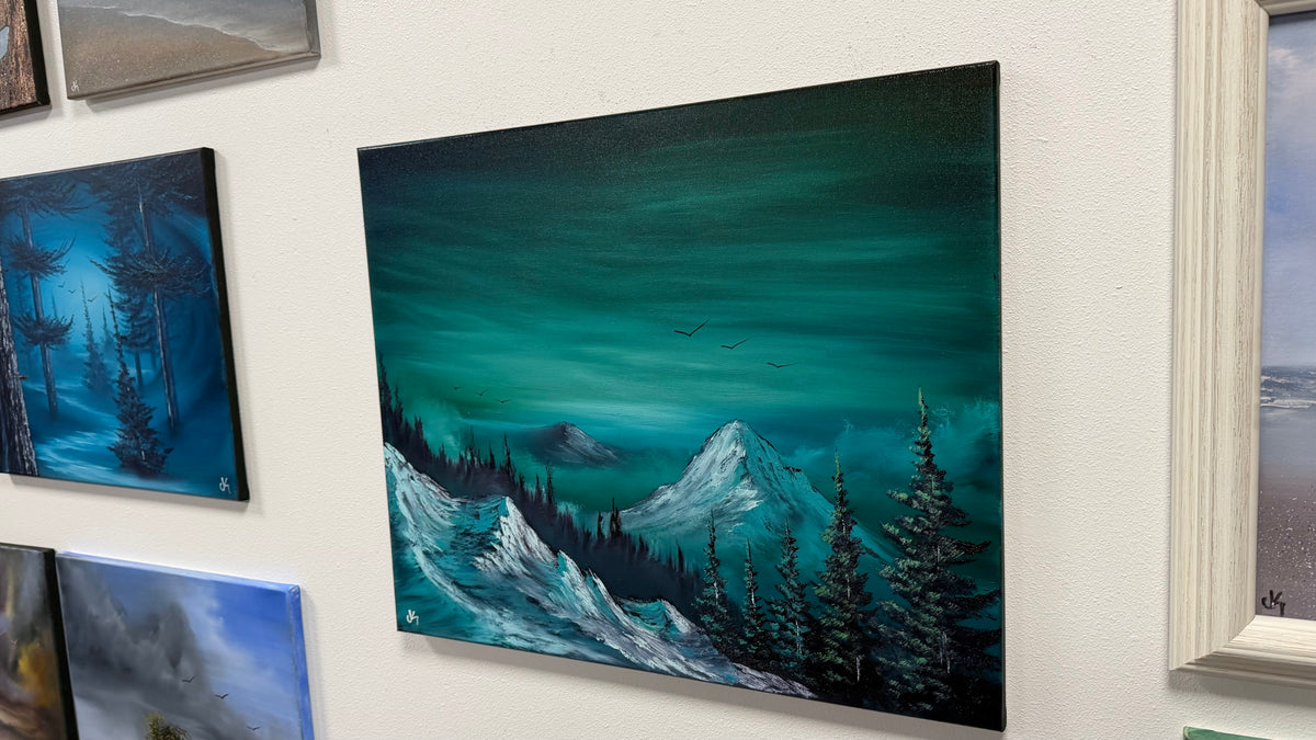 Painting #2610 - 20x24" Canvas - Dramatic Cold Mountain Landscape painted 9-19-26