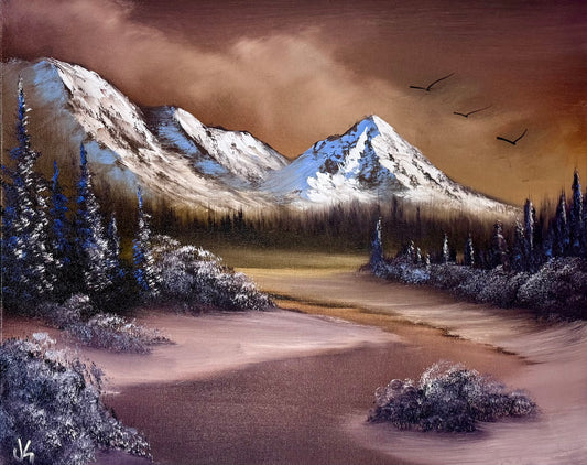 Painting #2270 - 16x20" Canvas - Mountain River Valley painted 2-5-26