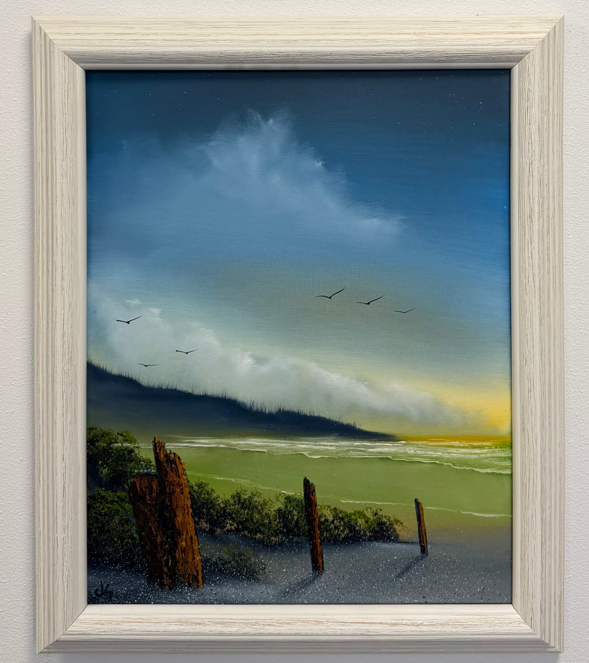 Painting #2513 - 16x20" Framed Canvas - Sunrise Seascape painted 7-12-26
