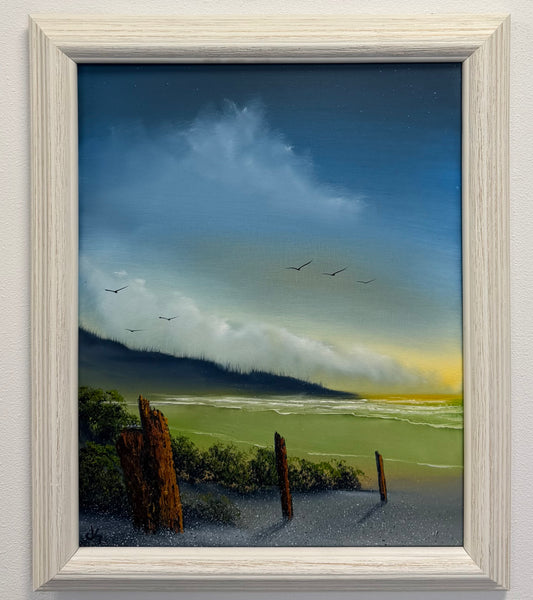 Painting #2513 - 16x20" Framed Canvas - Sunrise Seascape painted 7-12-26