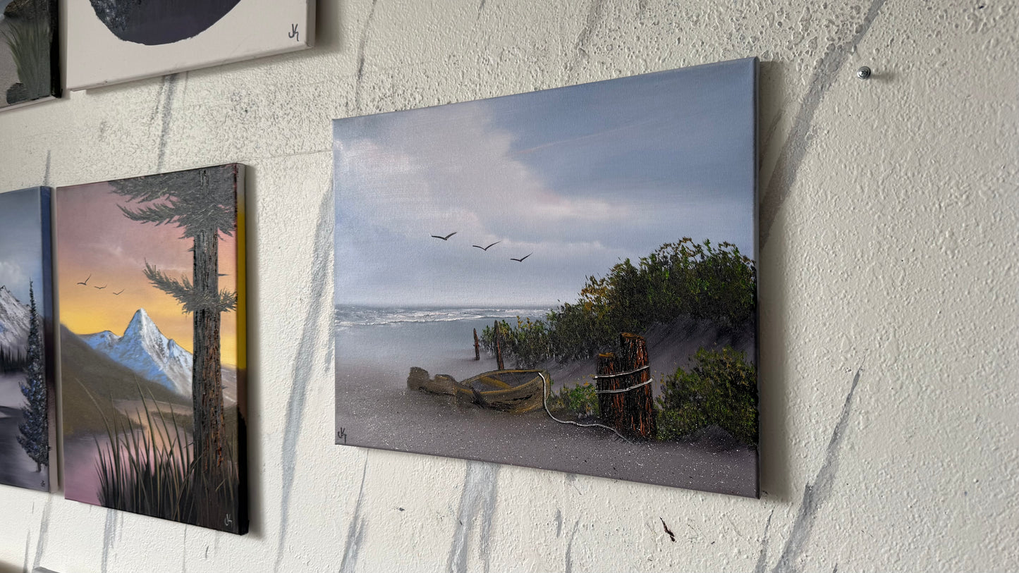 Painting #2466 - 16x20" Canvas - East Coast Boat Seascape painted 5-29-26