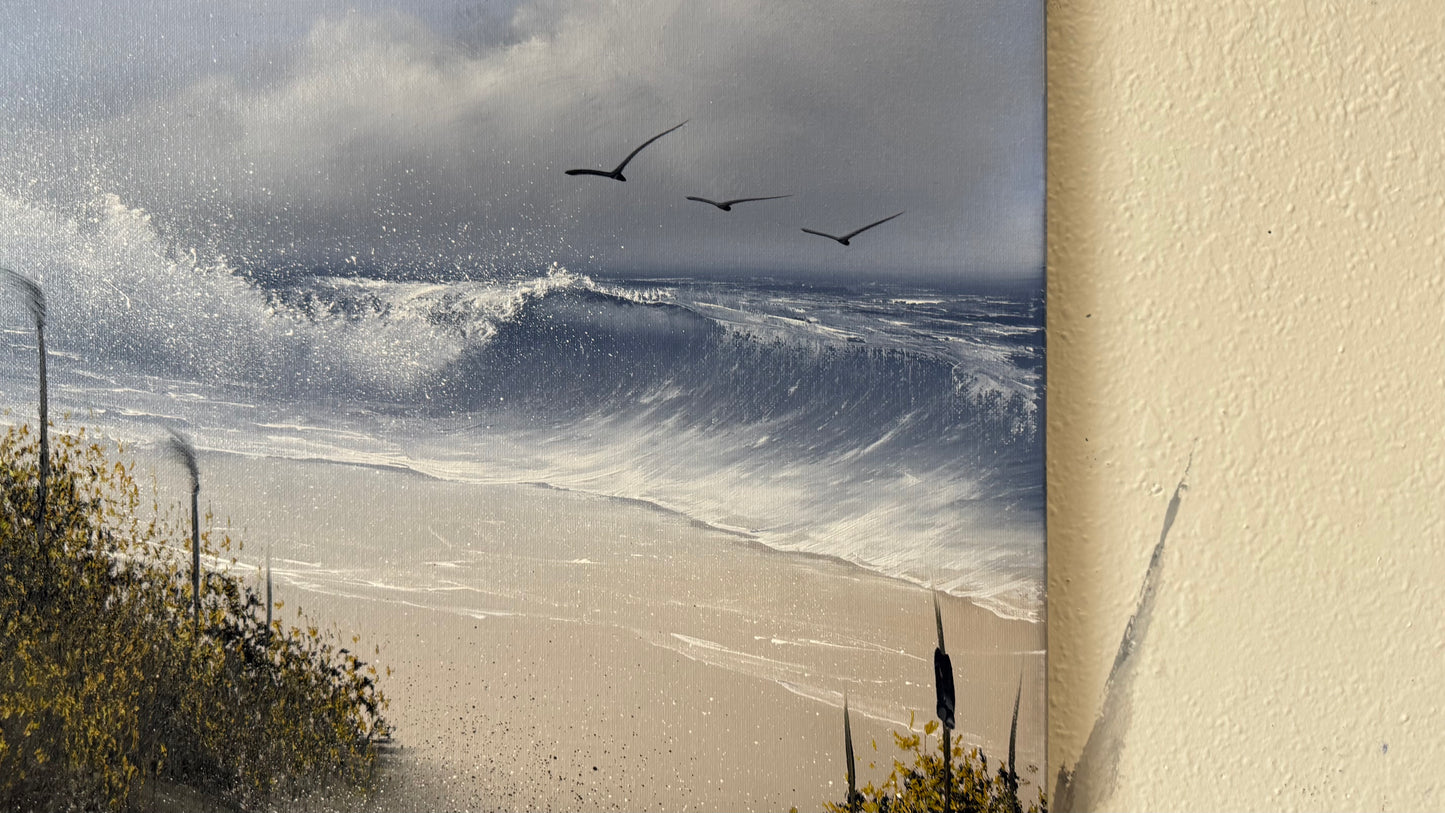 Painting #2152 - 16x20" Canvas - Cattails Seascape painted 11-18-25