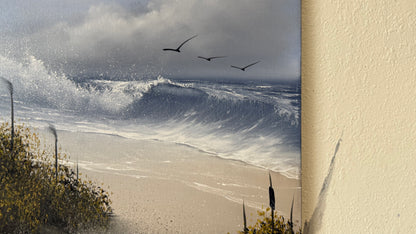 Painting #2152 - 16x20" Canvas - Cattails Seascape painted 11-18-25