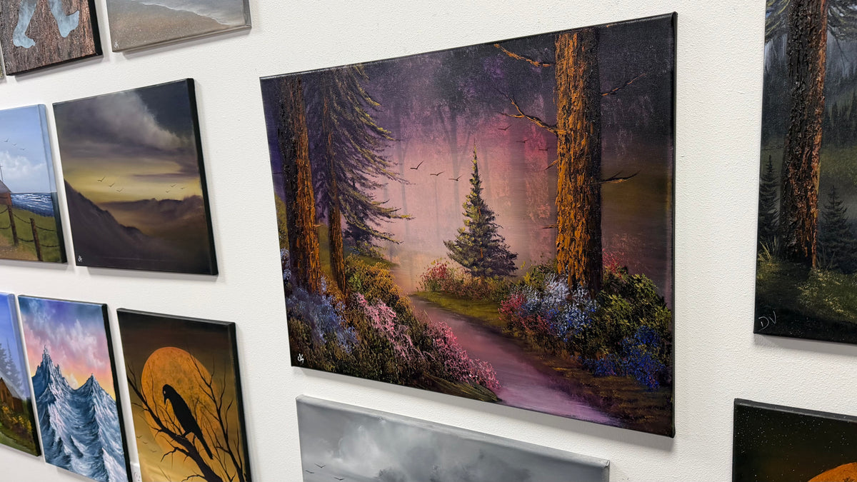 Painting #2654 - 22x28" Canvas - Sunset Forest Landscape painted 10-18-26