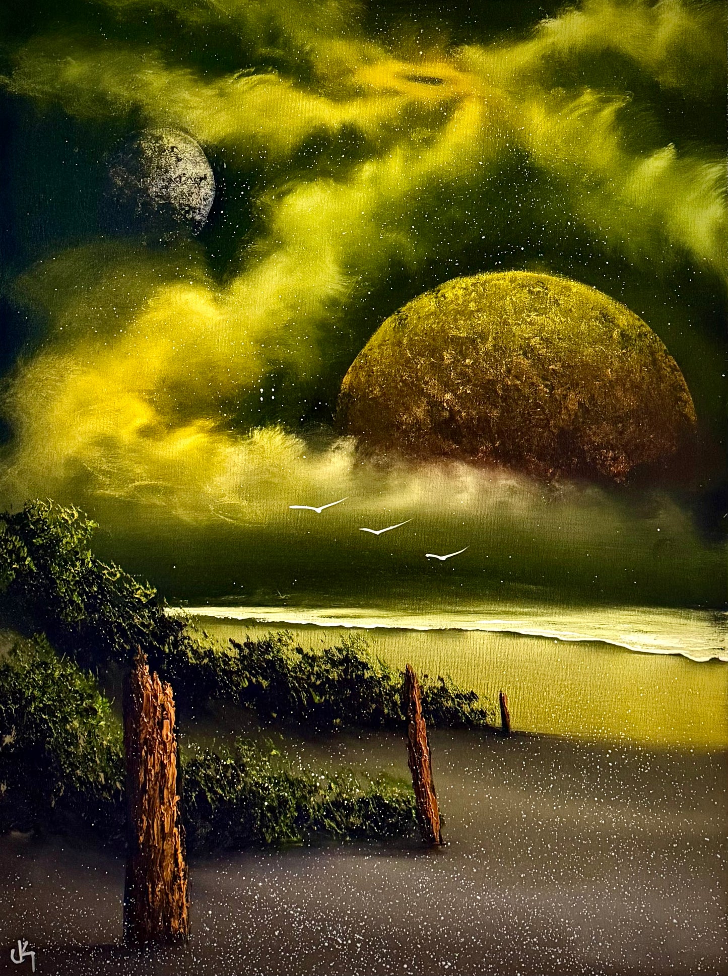 Painting #2487 - 18x24" Canvas - Galactic Seascape painted 6-14-26