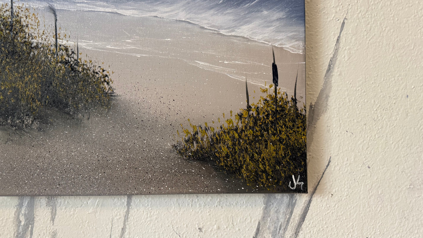 Painting #2152 - 16x20" Canvas - Cattails Seascape painted 11-18-25