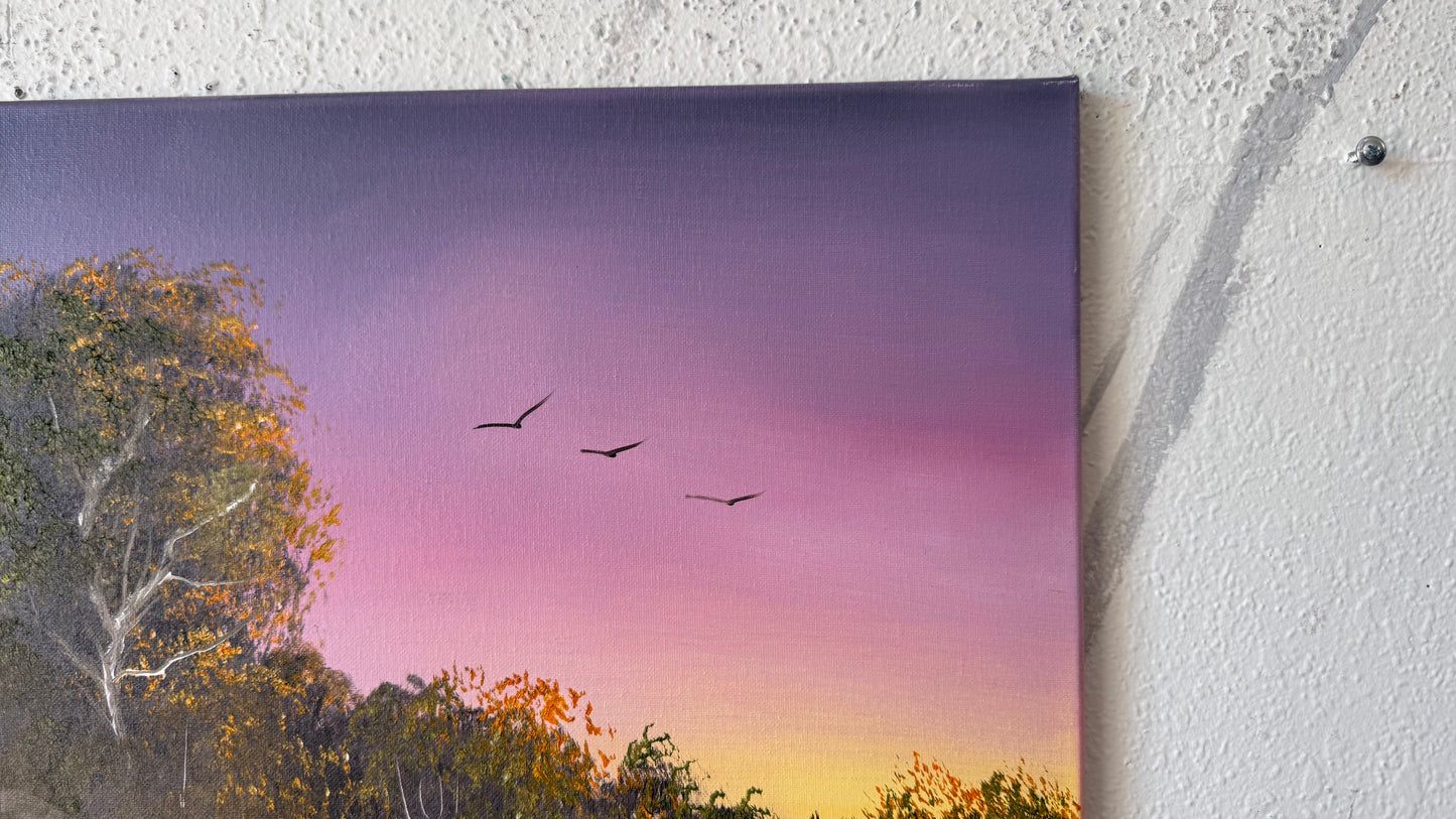 Painting #2446 - 16x20" Canvas - Sunset Fence Post painted 5-19-26