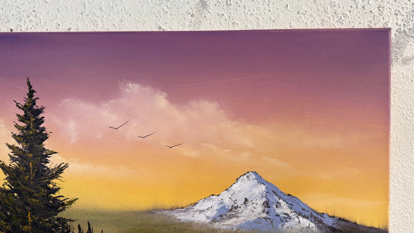 Painting #2399 - 16x20" Canvas - Mt Hood Columbia River Landscape painted 4-19-26