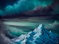 Painting #2599 - 18x24" Black Canvas - Dramatic Blue Mountain Landscape painted 9-13-26