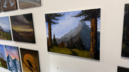 Painting #2652 - 18x24" Canvas - Mountain Cabin Landscape painted 10-17-26
