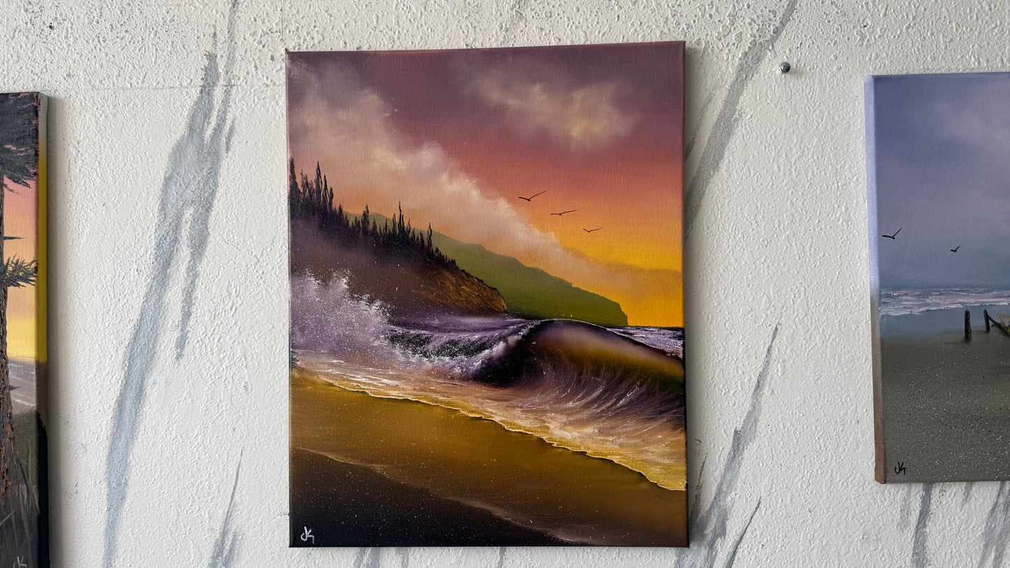 Painting #2462 - 16x20" Canvas - Sunset Oregon Coast painted 5-28-26