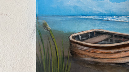 Painting #2369 - 14x14" Canvas - Row Boat Seascape painted 4-1-26