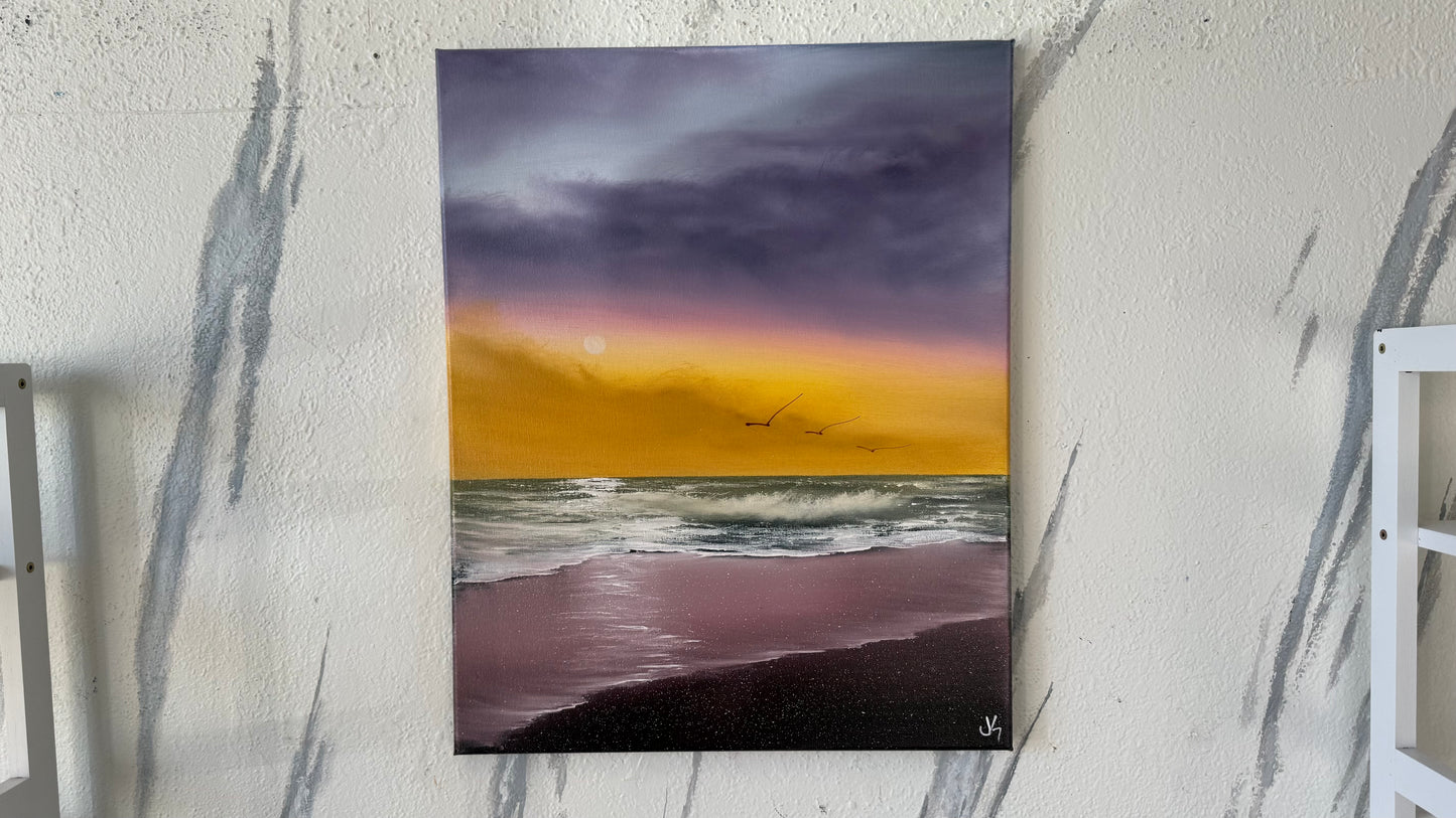Painting #2183 - 16x20" Canvas - Sunset Seascape painted 12-12-25
