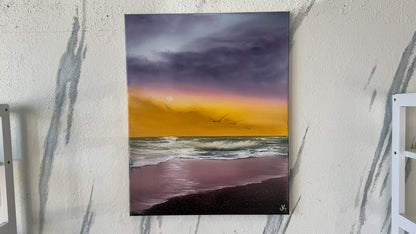 Painting #2183 - 16x20" Canvas - Sunset Seascape painted 12-12-25