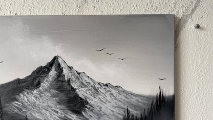 Painting #2430 - 16x20" Canvas - Black and White Mountain Landscape painted 5-6-26