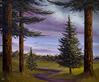 Painting #2643 - 20x24" Canvas - Cloudy Blue Sky Landscape painted 10-9-26