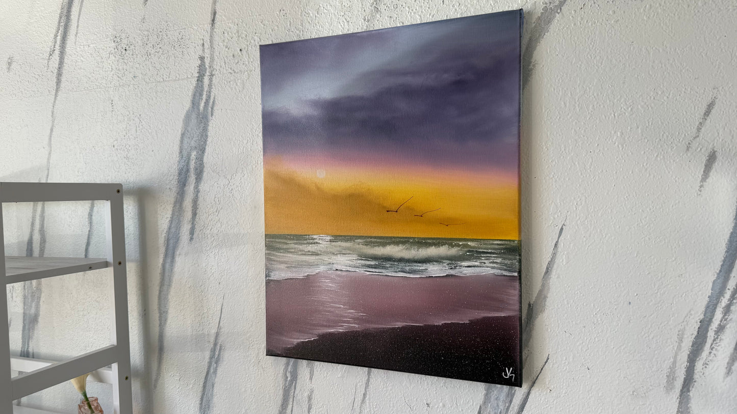 Painting #2183 - 16x20" Canvas - Sunset Seascape painted 12-12-25