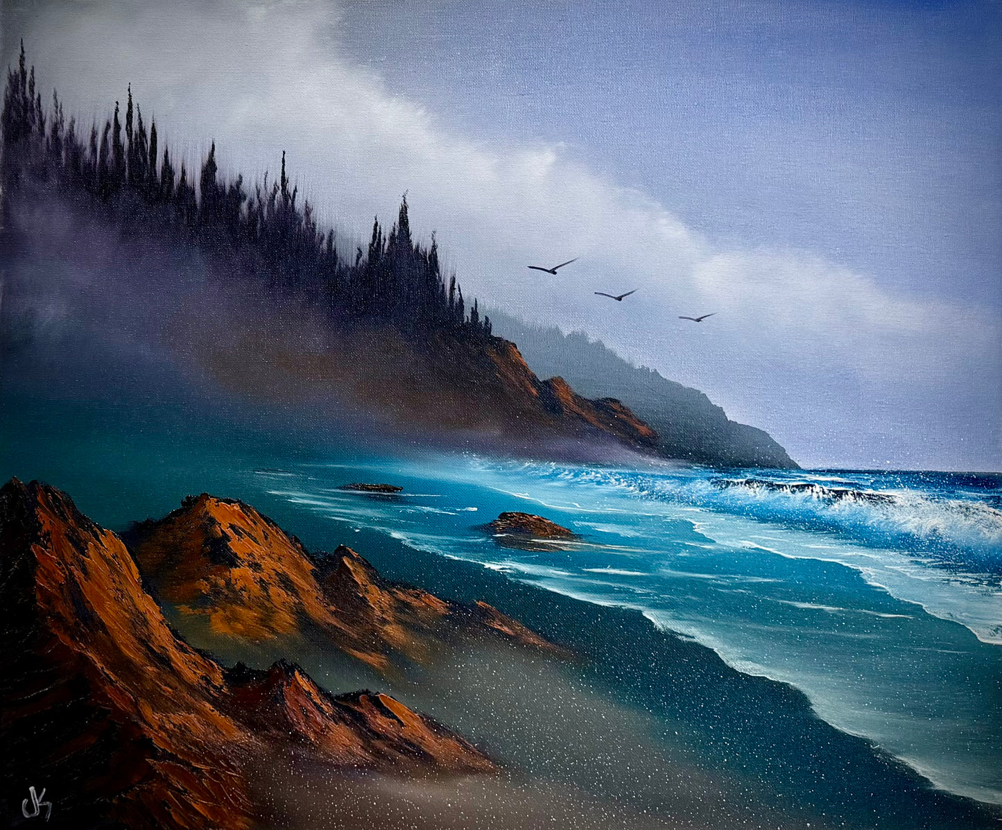 Painting #2568 - 20x24" Canvas - Oregon Coast Seascape painted 8-27-26