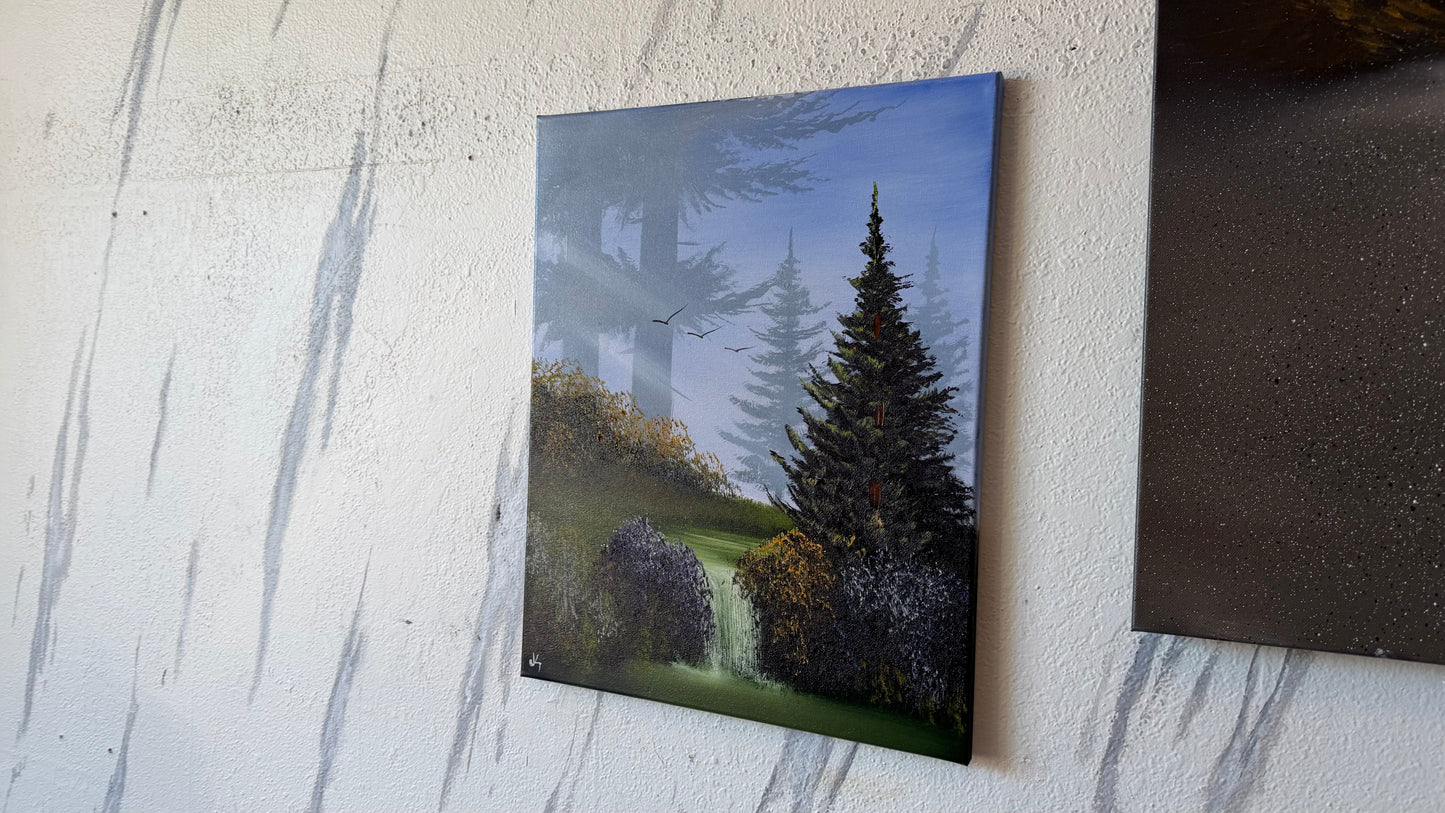 Painting #2491 - 16x20" Canvas - Forest Waterfall painted 6-21-26