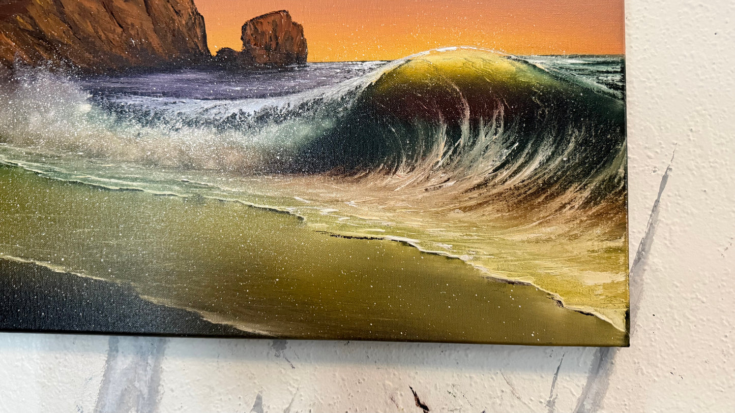 Painting #2385 - 16x20" Canvas - Aphrodite's Rock Seascape painted 4-13-26