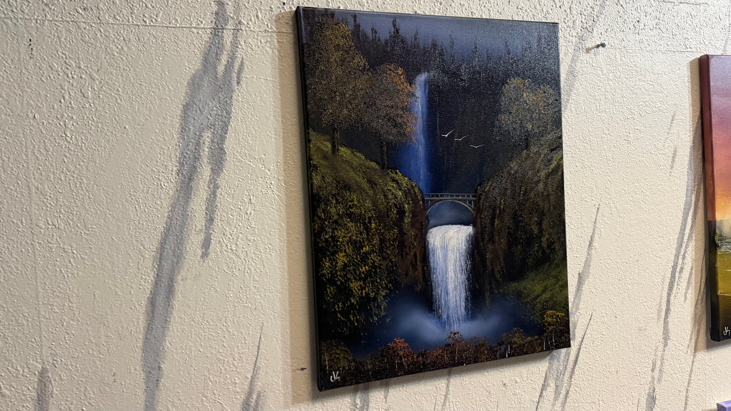 Painting #2320 - 16x20" Canvas - Multnomah Falls Waterfall painted 3-6-26