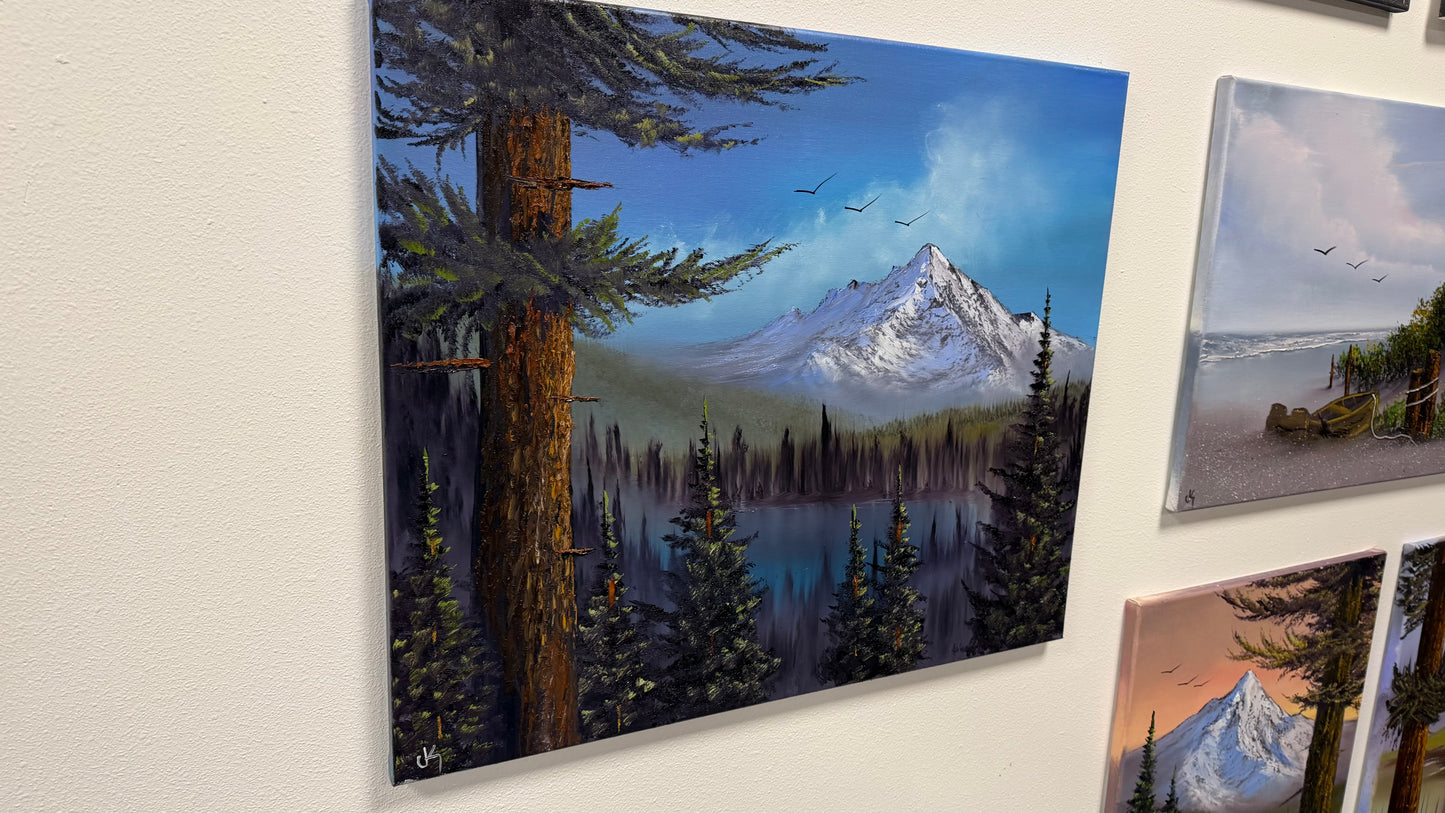 Painting #2535 - 20x24" Canvas - Mountain Lake Landscape painted 7-31-26