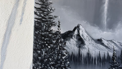 Painting #2489 - 18x24" Canvas - Black and White Mountain Waterfall painted 6-15-26