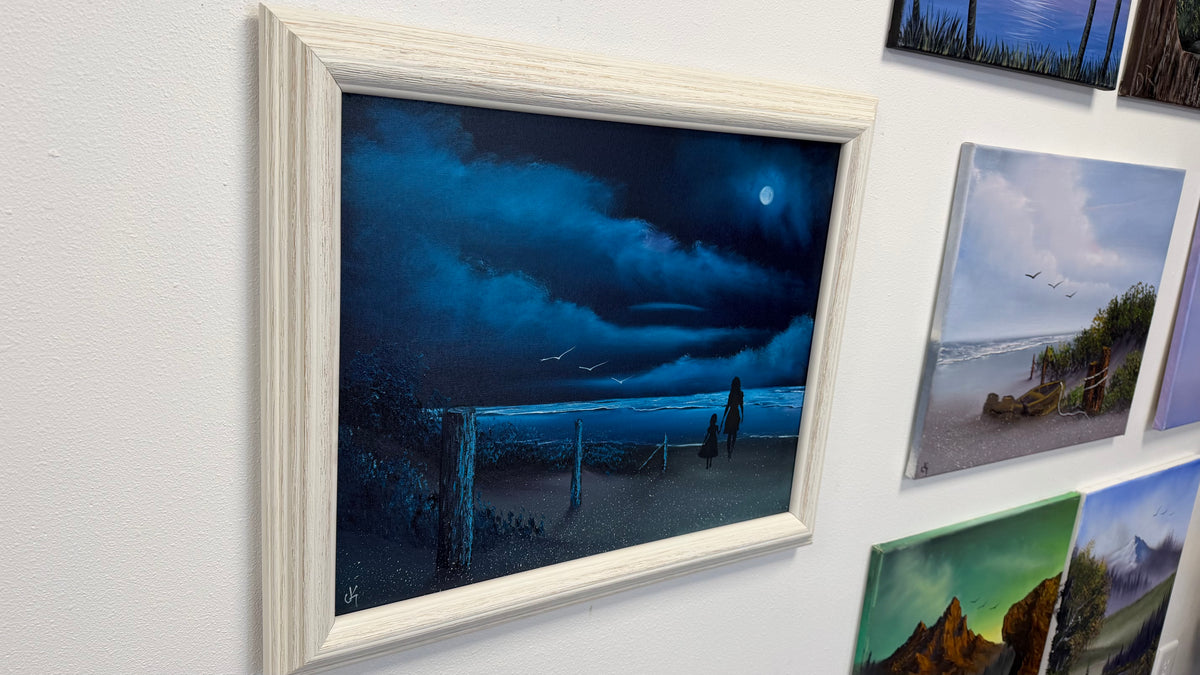 Painting #2529 - 16x20" Framed Canvas - Night Seascape painted 7-26-26