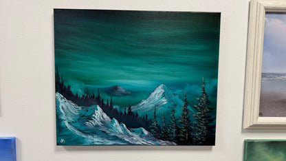 Painting #2610 - 20x24" Canvas - Dramatic Cold Mountain Landscape painted 9-19-26