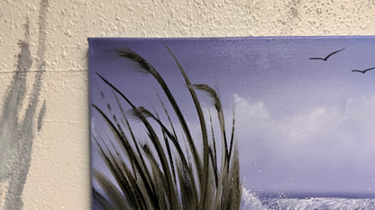 Painting #2156 - 16x20" Canvas - Cattails Seascape painted 11-21-25