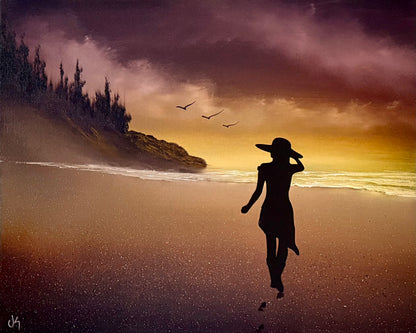 Painting #2386 - 16x20" Canvas - Silhouette Seascape painted 4-13-26