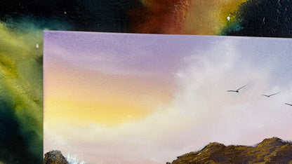 Painting #2239 - 15x30" Canvas - Coastal Waterfall Seascape painted 1-16-26