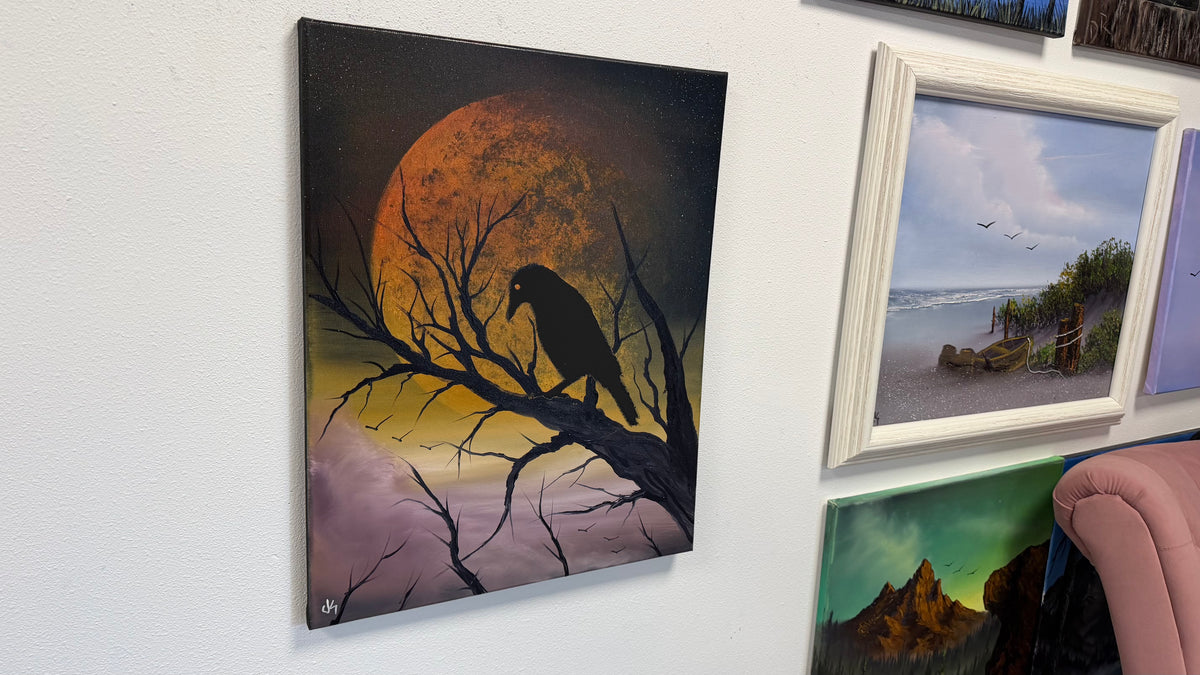 Painting #2609 - 16x20" Canvas - Raven Moon Landscape painted 9-19-26