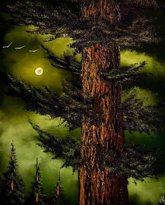 Painting #2490 - 16x20" Canvas - Forest Full Moon painted 6-19-26