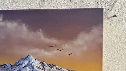 Painting #2390 - 16x20" Canvas - Sunset Mountain River Landscape painted 4-14-26