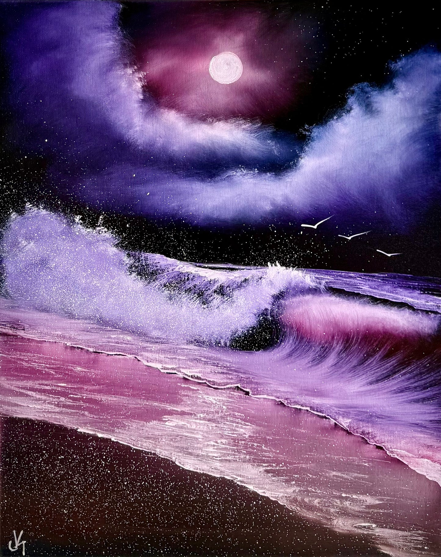 Painting #2212 - 16x20" Canvas - Night Seascape painted 12-31-25