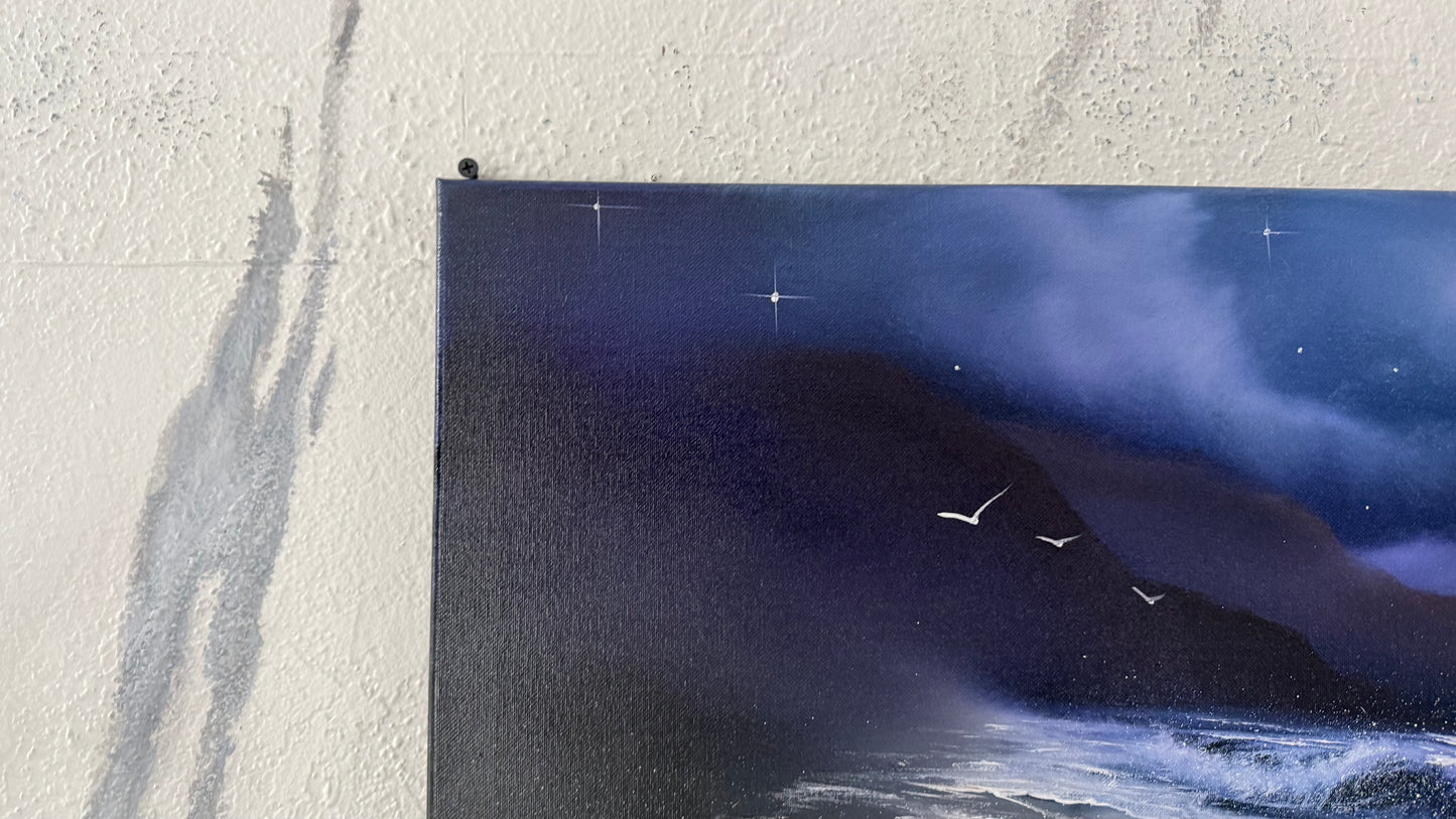 Painting #2091 - 18x24" Canvas - Oregon Coast Night Seascape painted 10-9-25