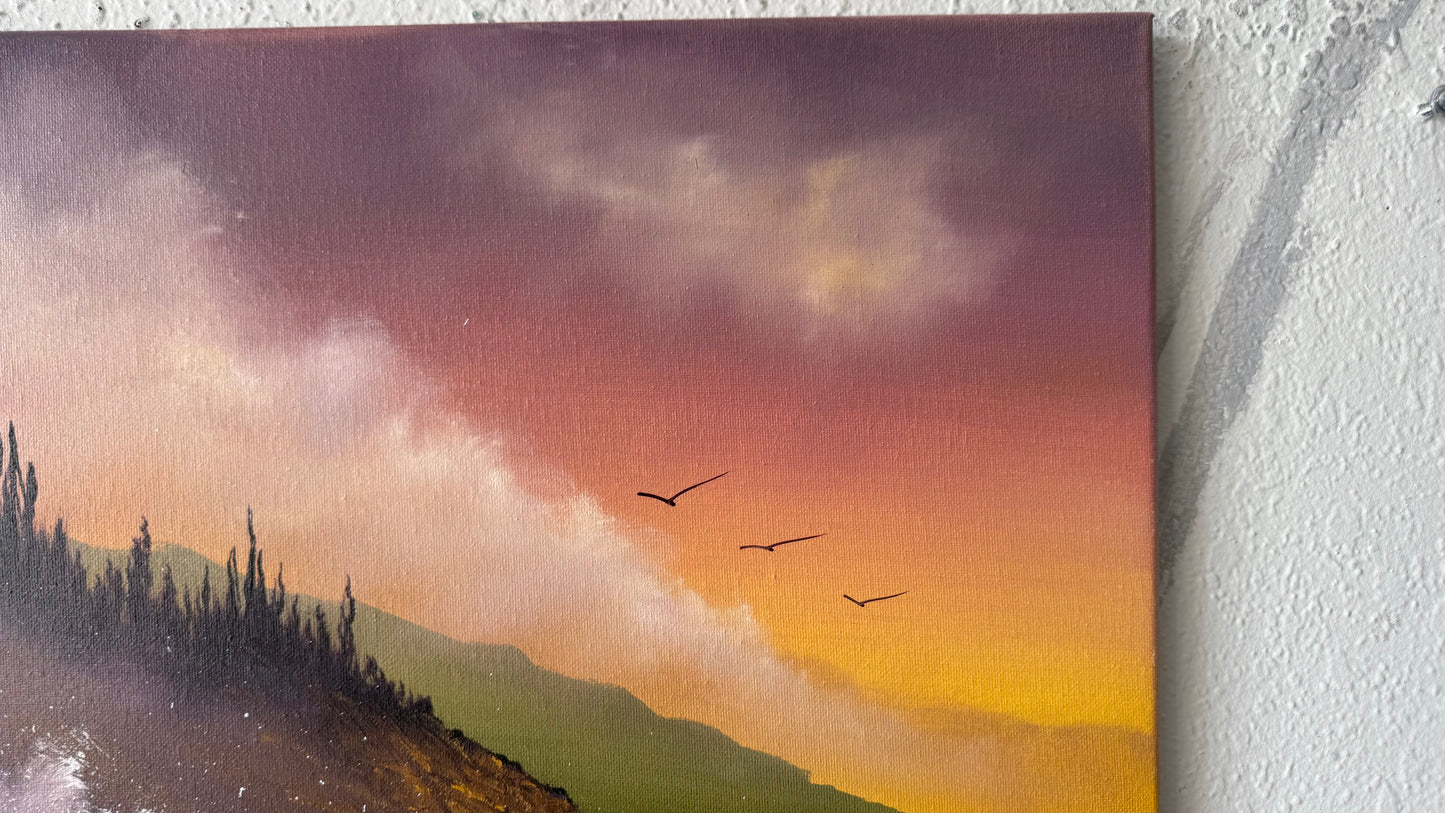 Painting #2462 - 16x20" Canvas - Sunset Oregon Coast painted 5-28-26