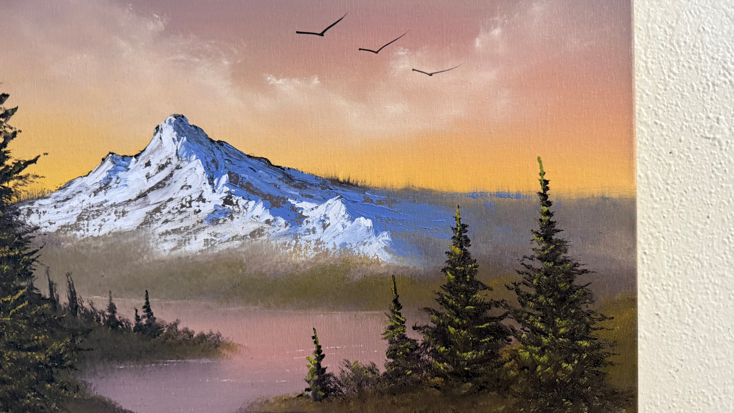 Painting #2389 - 16x20" Canvas - Sunset Mountain River Landscape painted 4-14-26