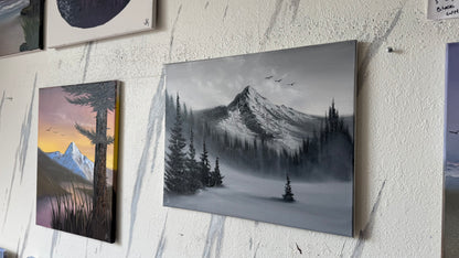 Painting #2432 - 16x20" Canvas - Black and White Mountain Landscape painted 5-8-26