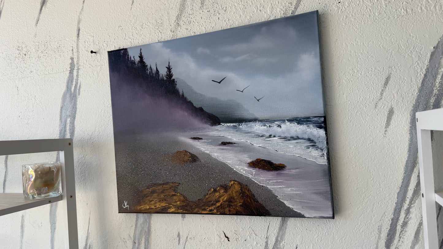 Painting #2070 - 16x20" Canvas - Heceta Beach Seascape painted 9-22-25