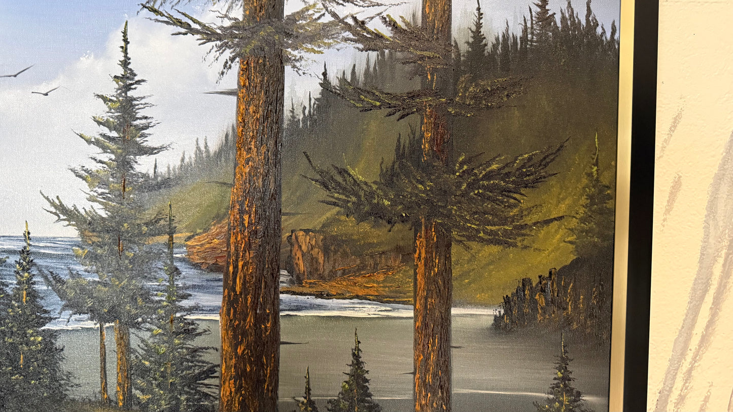 Painting #2405 - 20x24" Framed Canvas - Pacific Northwest Seascape painted 4-21-26