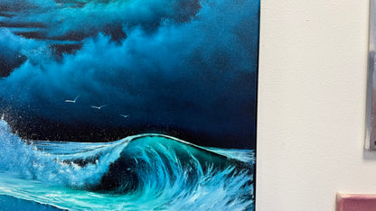 Painting #2570 - 22x28" Canvas - Cloud Stairway Crashing Wave Seascape painted on 8-28-26