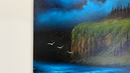 Painting #2530 - 16x20" Canvas - Coastal Moonlit Seascape painted 7-27-26