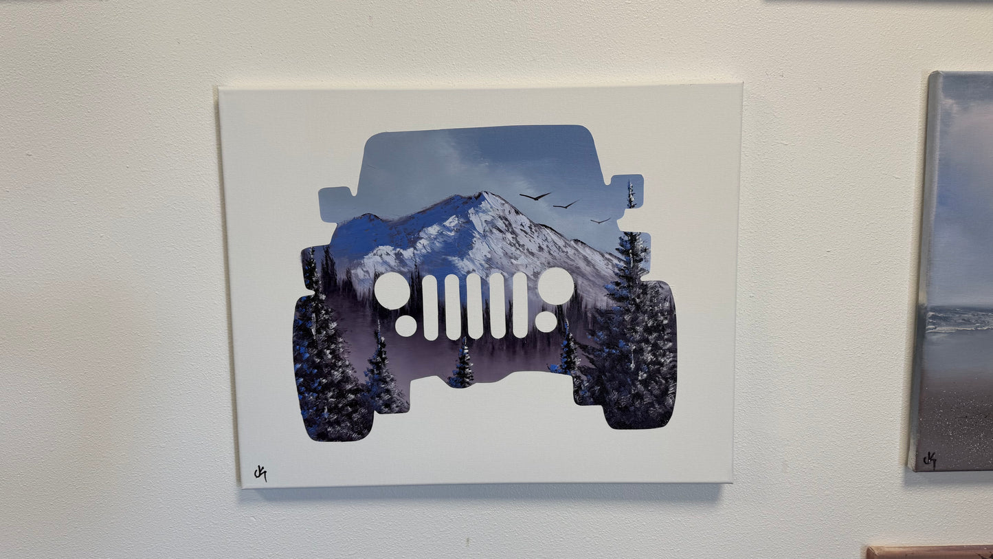 Painting #2544 - 16x20" Canvas - Jeep - Sunset Mountain Landscape painted 8-8-26