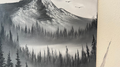 Painting #2211 - 16x20" Canvas - Black and White Mt Hood painted 12-30-25
